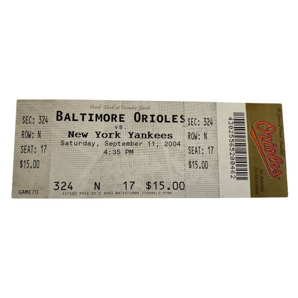 Baltimore Orioles vs New York Yankees Sep 11 2004 Ticket Stub - Picture 1 of 2